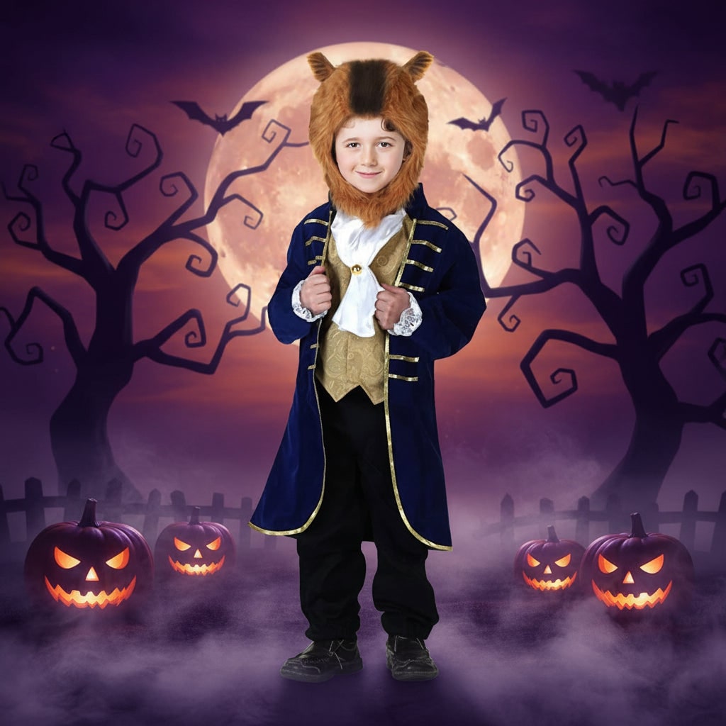 Kids' Halloween Beauty and beast mutant Costume with Velvet Coat Headpiece for Mythical - Image 1