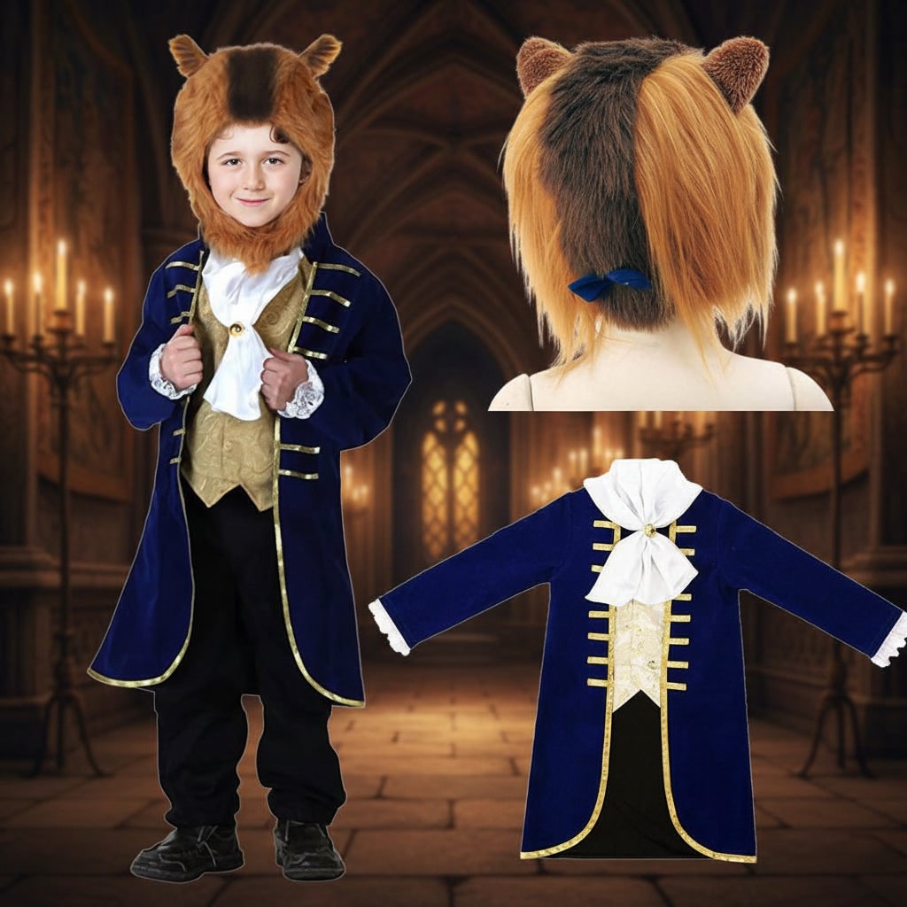 Kids' Halloween Beauty and beast mutant Costume with Velvet Coat Headpiece for Mythical - Image 4