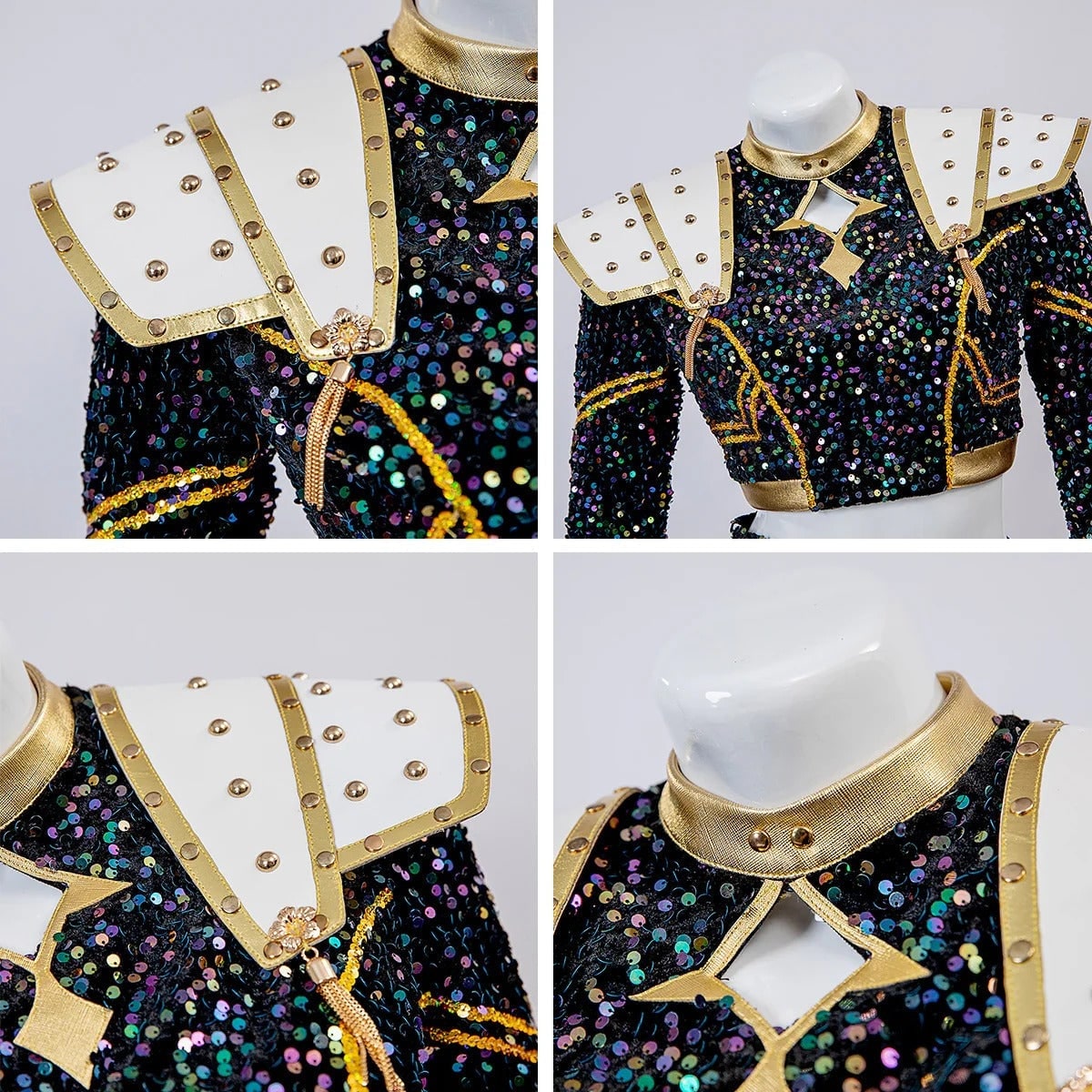 Kids' Halloween Cosplay Cheerleader Costume with Sequined Crop Top Pleated Skirt and Outfit - Image 10