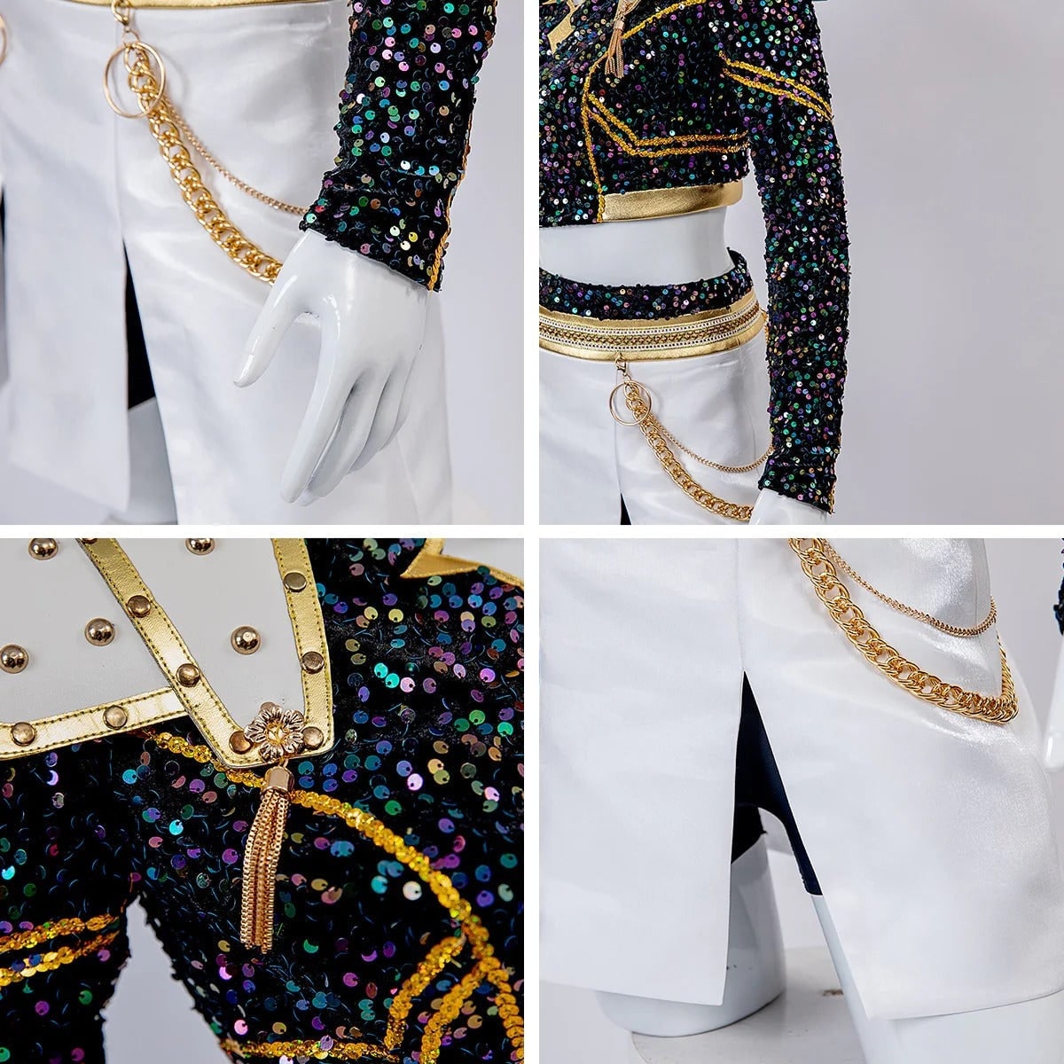 Kids' Halloween Cosplay Cheerleader Costume with Sequined Crop Top Pleated Skirt and Outfit - Image 11