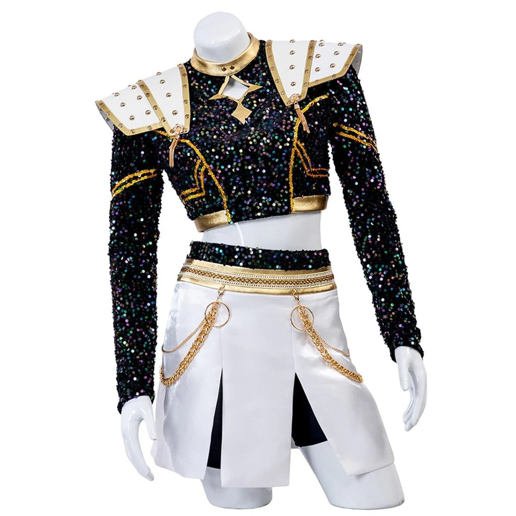 Kids' Halloween Cosplay Cheerleader Costume with Sequined Crop Top Pleated Skirt and Outfit - Image 7