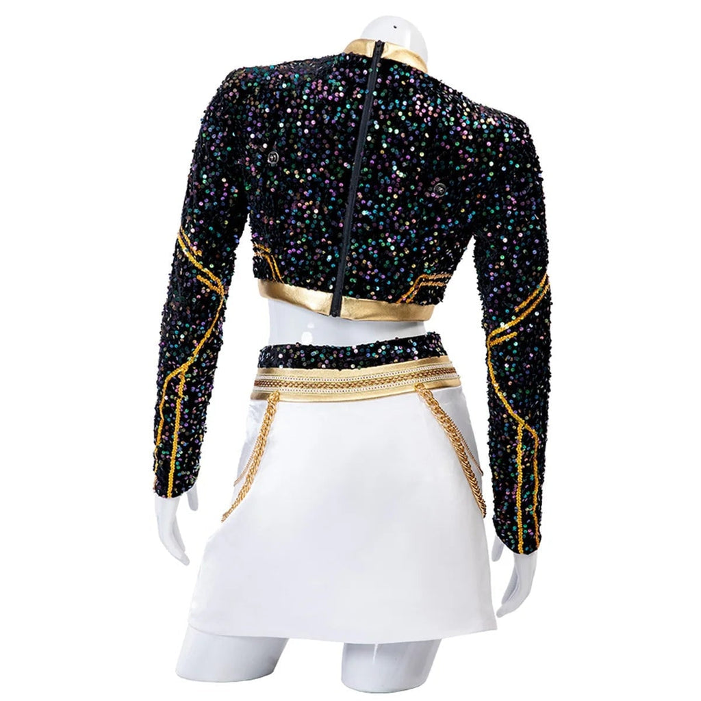 Kids' Halloween Cosplay Cheerleader Costume with Sequined Crop Top Pleated Skirt and Outfit - Image 9