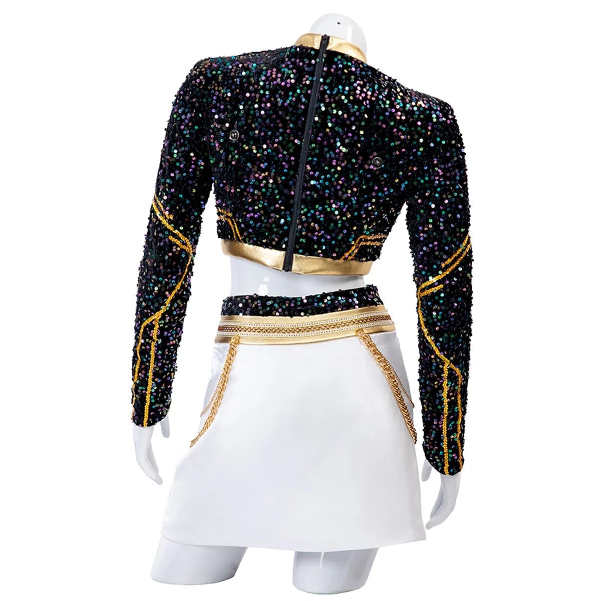 Kids' Halloween Cosplay Cheerleader Costume with Sequined Crop Top Pleated Skirt and Outfit - Image 9