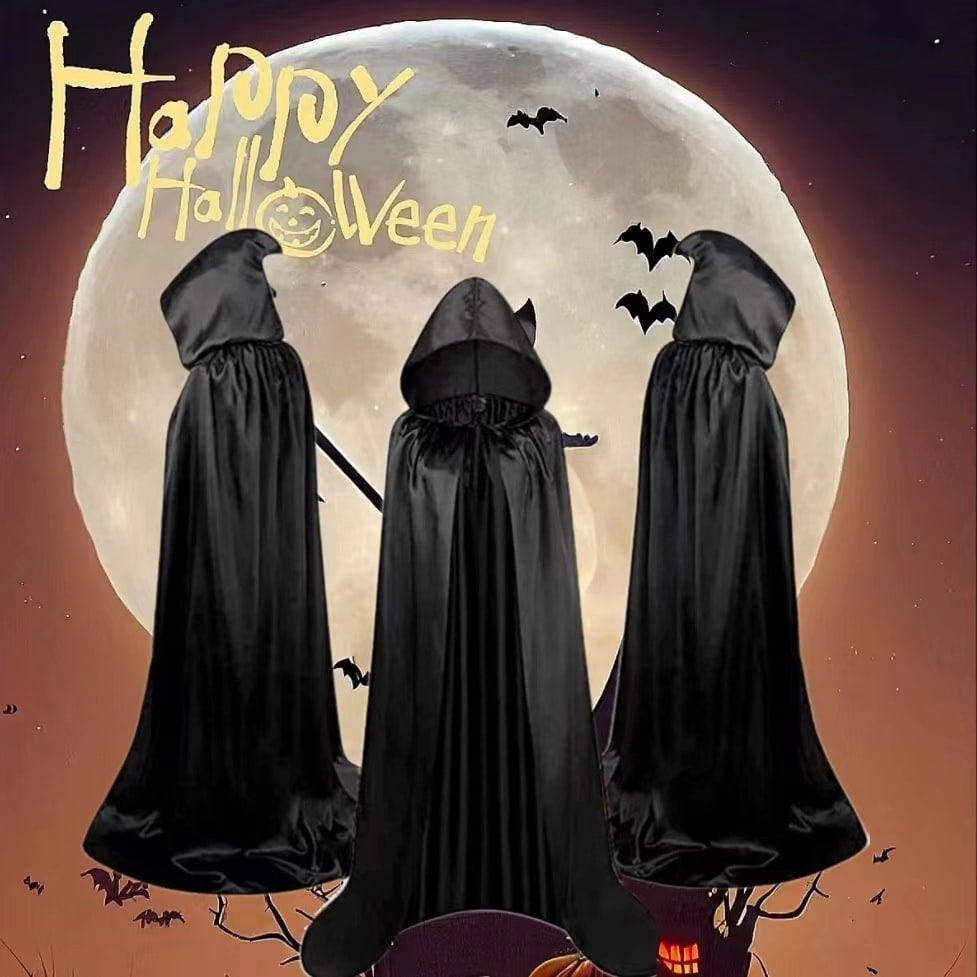 Kids' Halloween Costume Cloak with Hood and Tie Closure for Wizard Vampire Party Dress-Up - Image 3