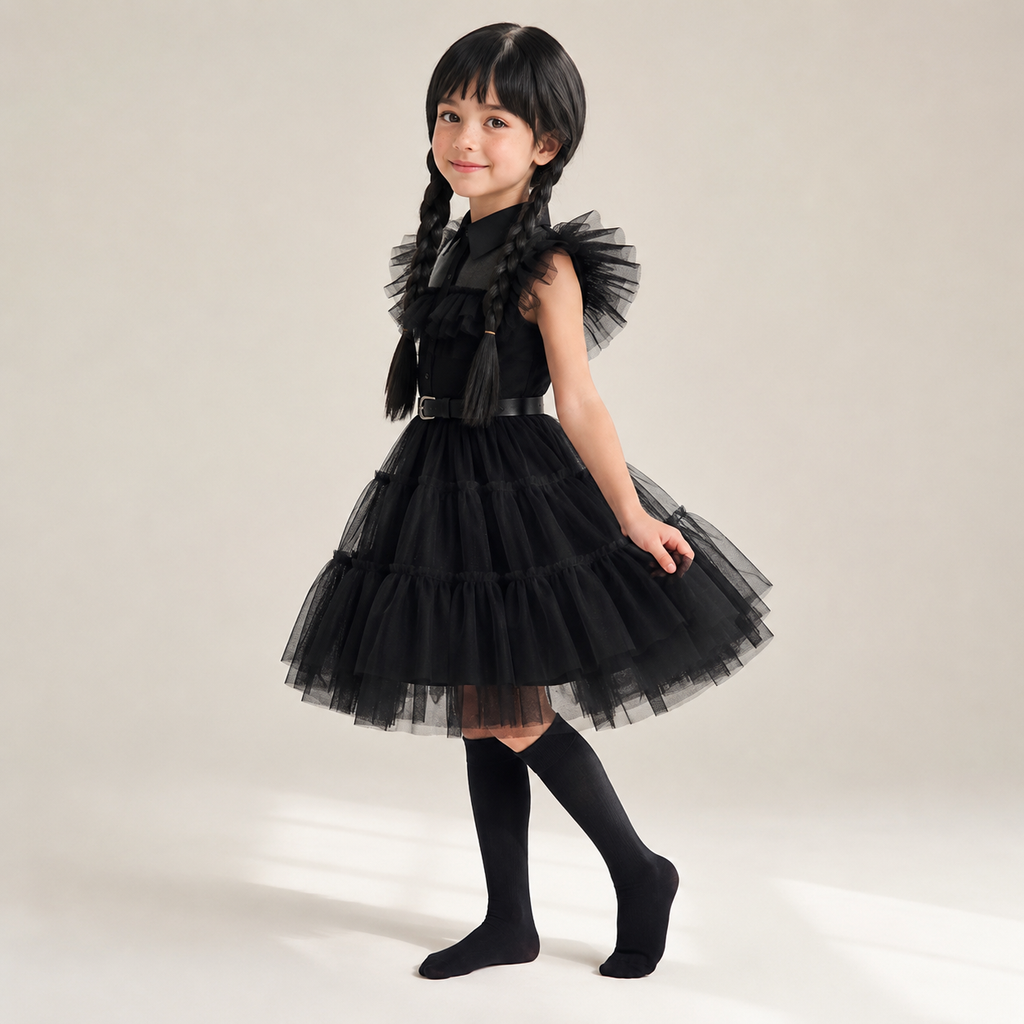 Kids' Halloween Costume Gothic Schoolgirl with Tiered Tulle Skirt Wig - Image 1