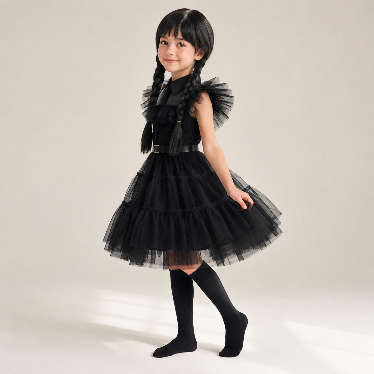 Kids' Halloween Costume Gothic Schoolgirl with Tiered Tulle Skirt Wig - Image 1