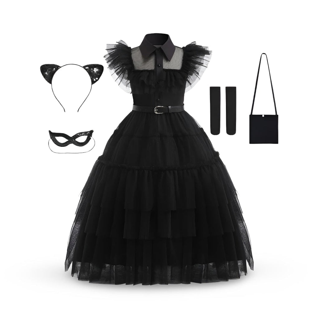 Kids' Halloween Costume Gothic Schoolgirl with Tiered Tulle Skirt Wig - Image 4