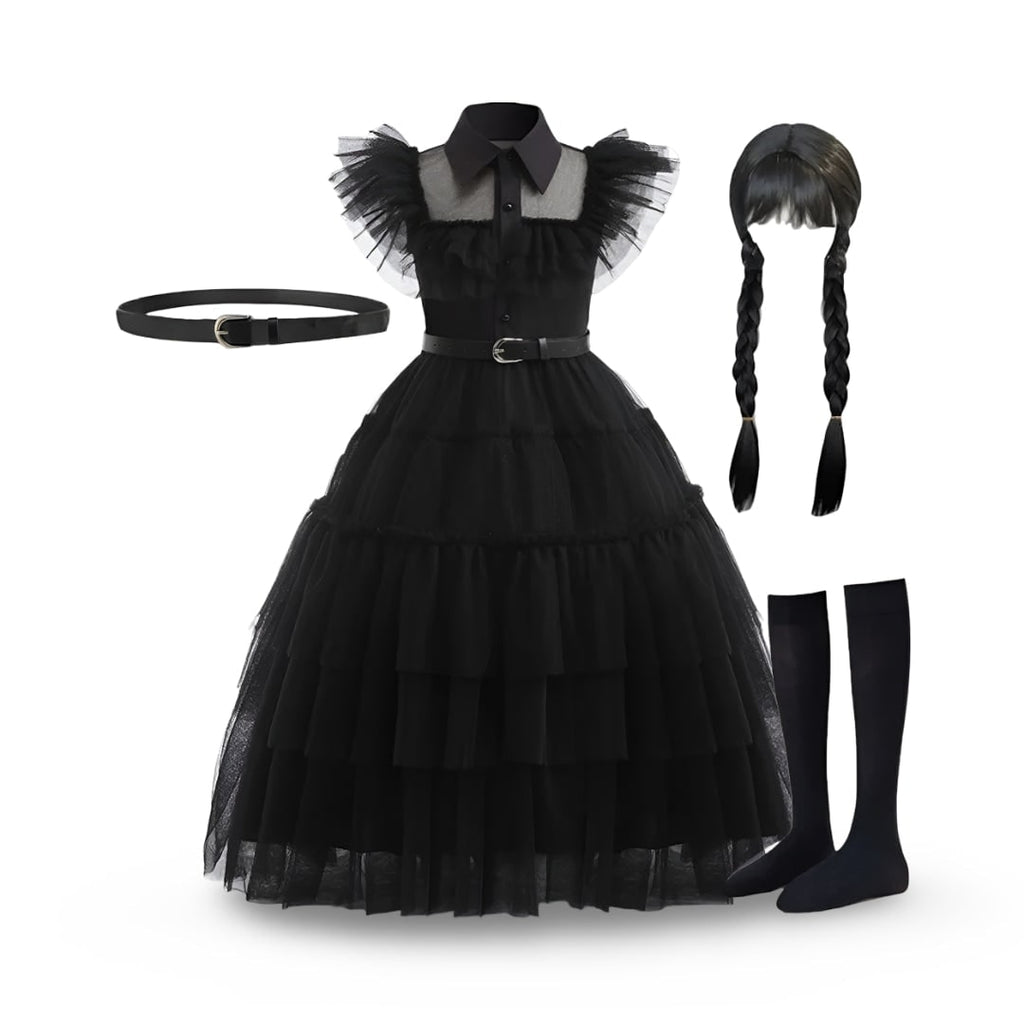 Kids' Halloween Costume Gothic Schoolgirl with Tiered Tulle Skirt Wig - Image 5