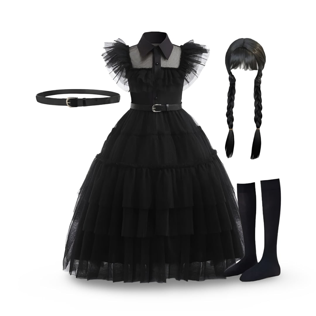Kids' Halloween Costume Gothic Schoolgirl with Tiered Tulle Skirt Wig - Image 5