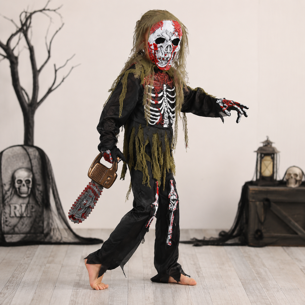 Kids' Halloween Costume Zombie Skeleton with Mask Gloves and Gauze Three-Piece Set - Image 1