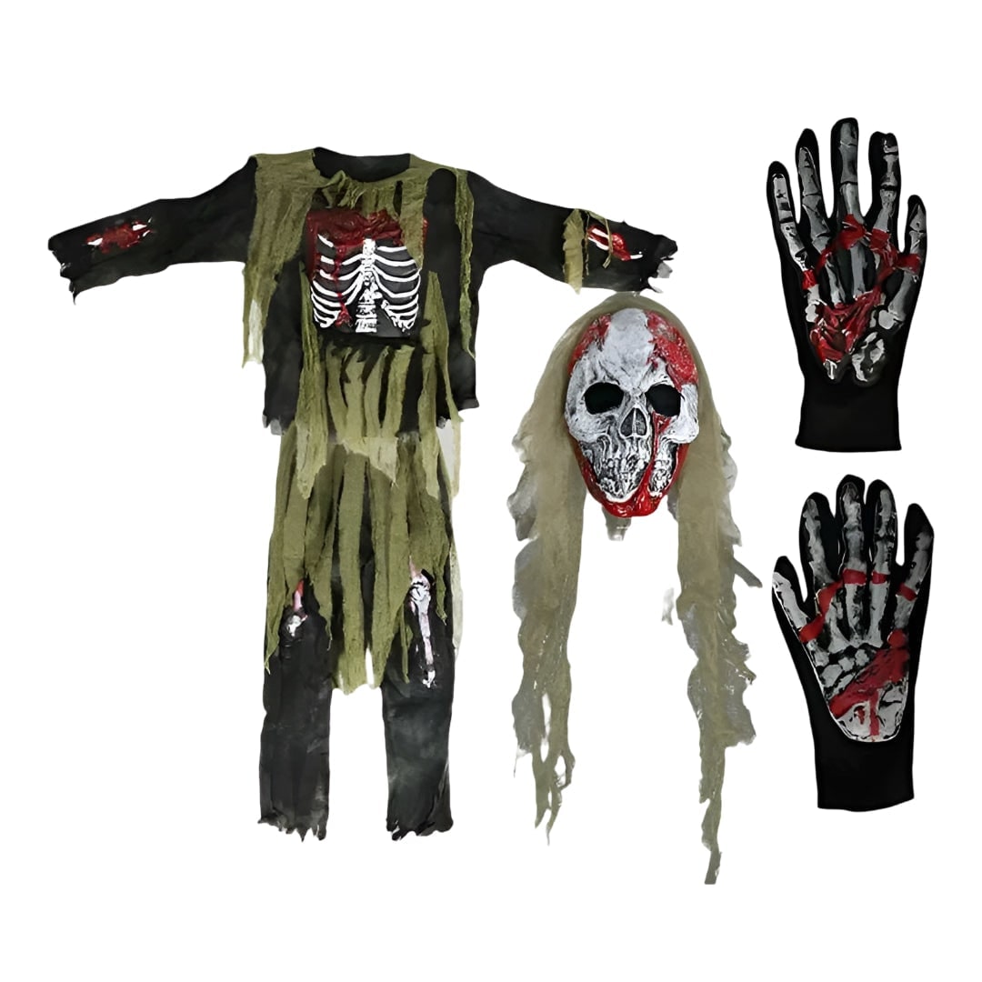 Kids' Halloween Costume Zombie Skeleton with Mask Gloves and Gauze Three-Piece Set - Image 5