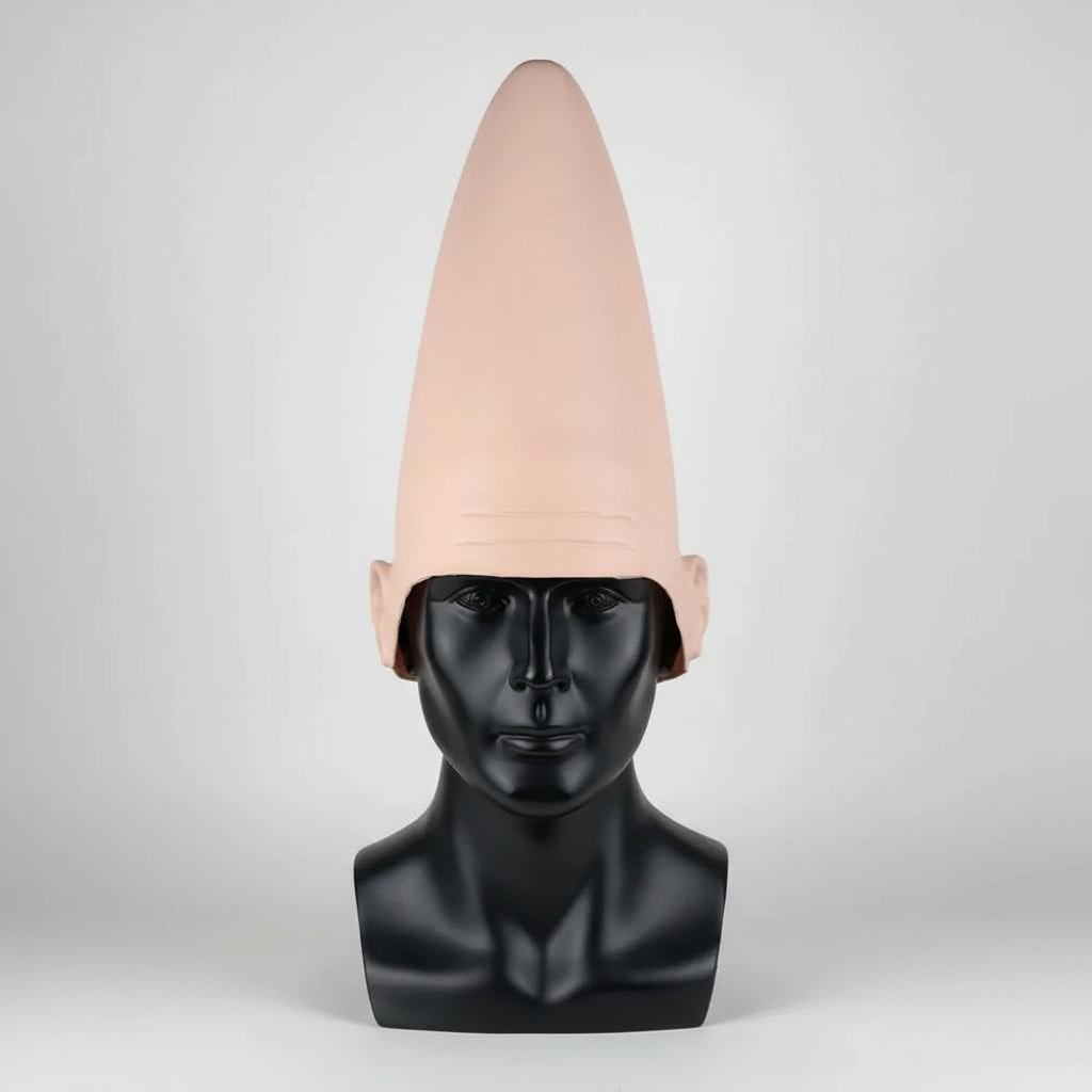 Kids' Halloween Creepy Conehead Mask with Ears and Forehead Wrinkles Latex Alien Costume - Image 1