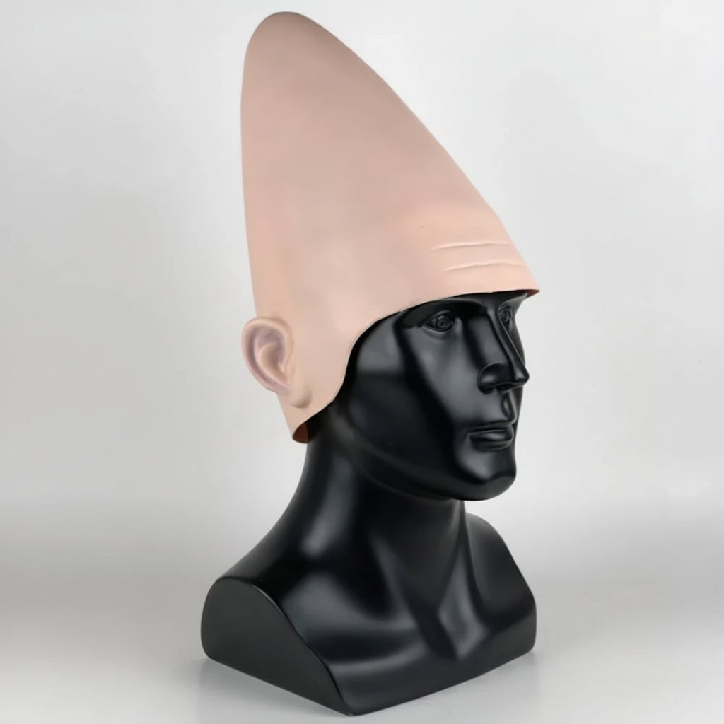 Kids' Halloween Creepy Conehead Mask with Ears and Forehead Wrinkles Latex Alien Costume - Image 2