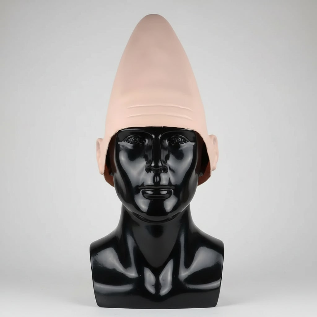 Kids' Halloween Creepy Conehead Mask with Ears and Forehead Wrinkles Latex Alien Costume - Image 4