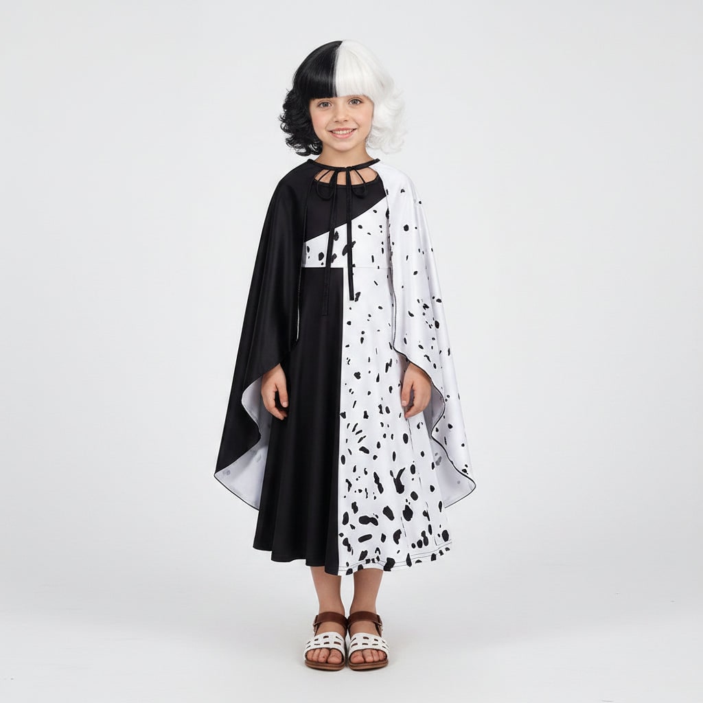 Kids' Halloween Cruella De Vil Villain Costume with Cape - Image 4