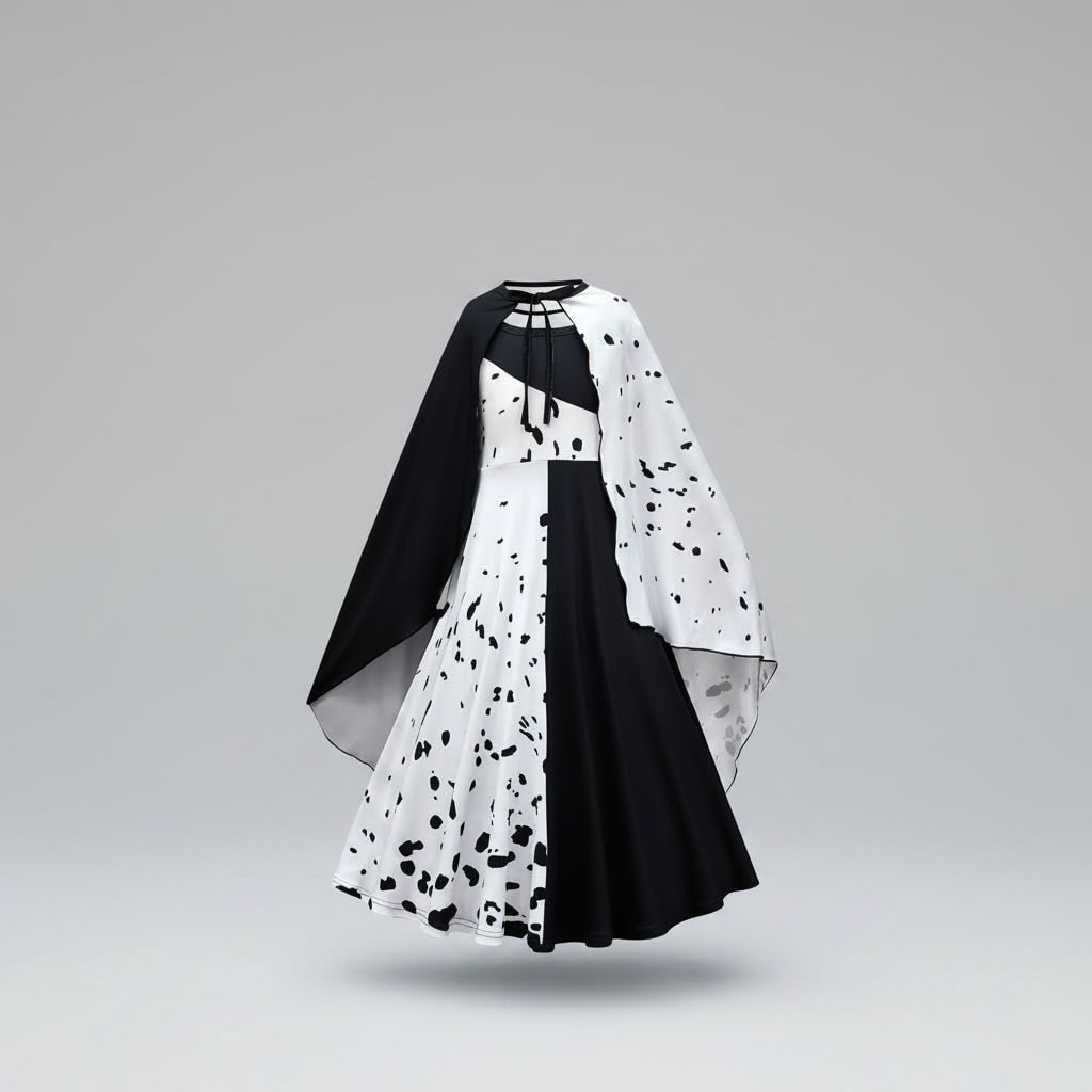 Kids' Halloween Cruella De Vil Villain Costume with Cape - Image 5