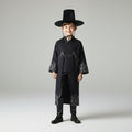 Kids' Halloween Grim Reaper Costume Korean Style with Gat Hat Robe Chains and Decorative Belt - Image 1