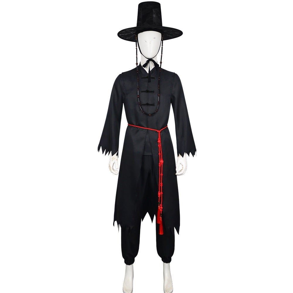 Kids' Halloween Grim Reaper Costume Korean Style with Gat Hat Robe Chains and Decorative Belt - Image 11