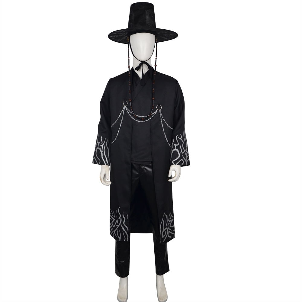 Kids' Halloween Grim Reaper Costume Korean Style with Gat Hat Robe Chains and Decorative Belt - Image 4