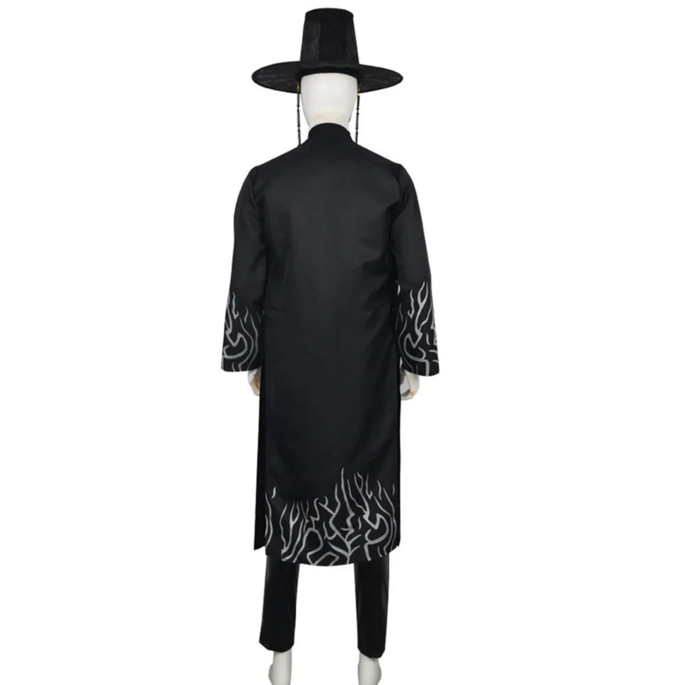 Kids' Halloween Grim Reaper Costume Korean Style with Gat Hat Robe Chains and Decorative Belt - Image 5