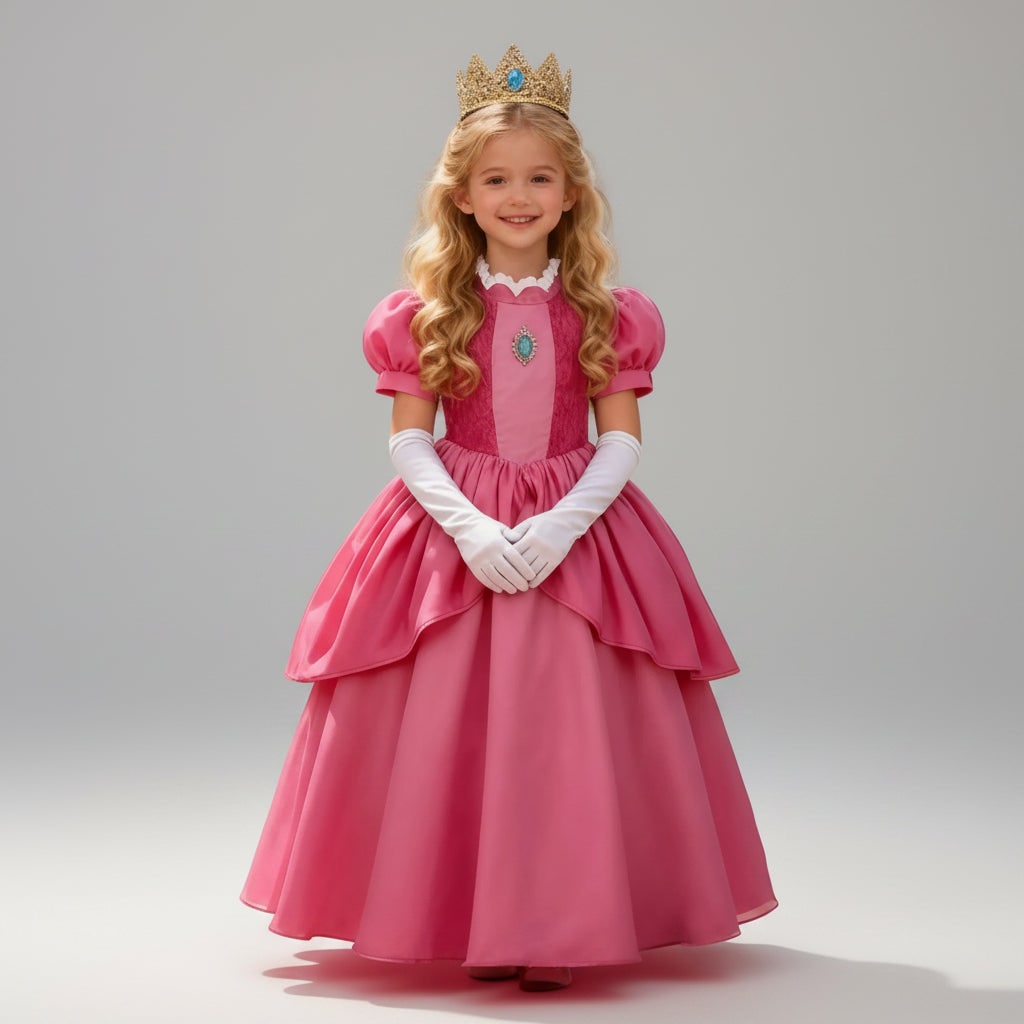 Kids' Halloween mushroom princess Costume Dress Outfit with Crown Wand Gloves and Accessories - Image 1