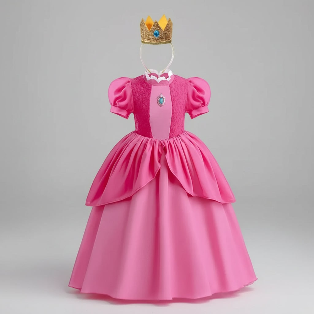 Kids' Halloween mushroom princess Costume Dress Outfit with Crown Wand Gloves and Accessories - Image 2