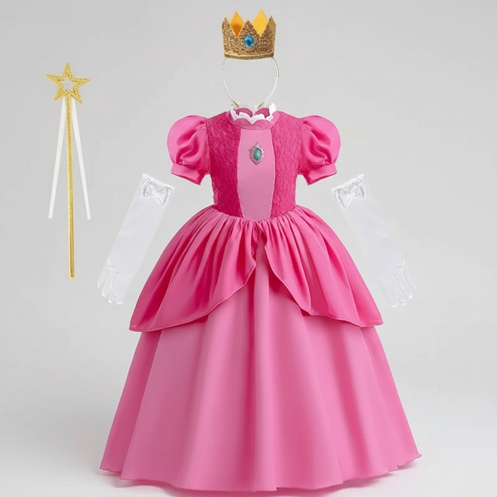 Kids' Halloween mushroom princess Costume Dress Outfit with Crown Wand Gloves and Accessories - Image 3