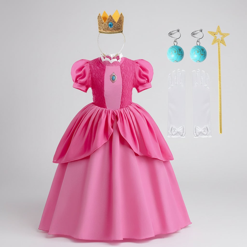 Kids' Halloween mushroom princess Costume Dress Outfit with Crown Wand Gloves and Accessories - Image 4