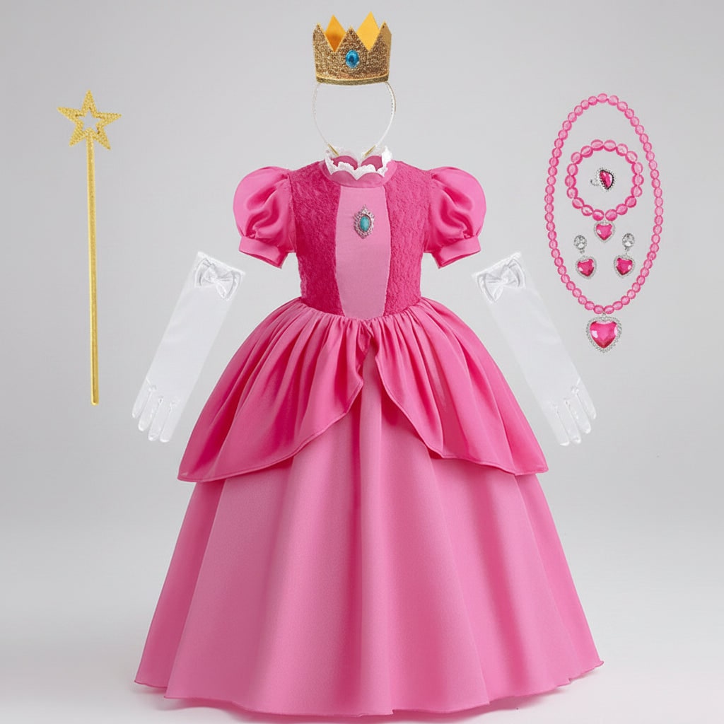 Kids' Halloween mushroom princess Costume Dress Outfit with Crown Wand Gloves and Accessories - Image 5