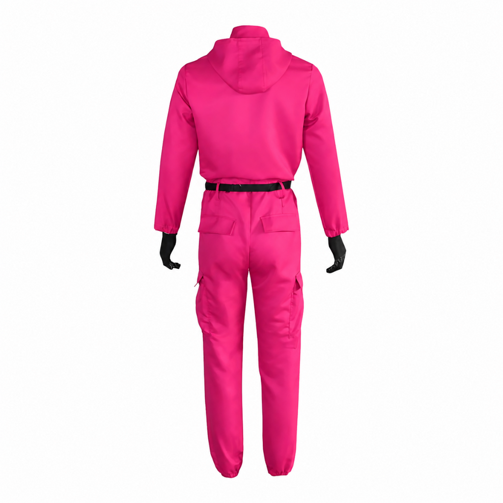 Kids' Halloween Pink Hooded Jumpsuit Costume with Black Belt and Cargo Pockets - Image 4