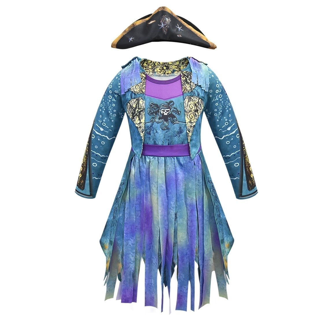 Kids' Halloween Pirate Costume with Skull Graphic Tattered Hem Tricorn and Accessories - Image 4