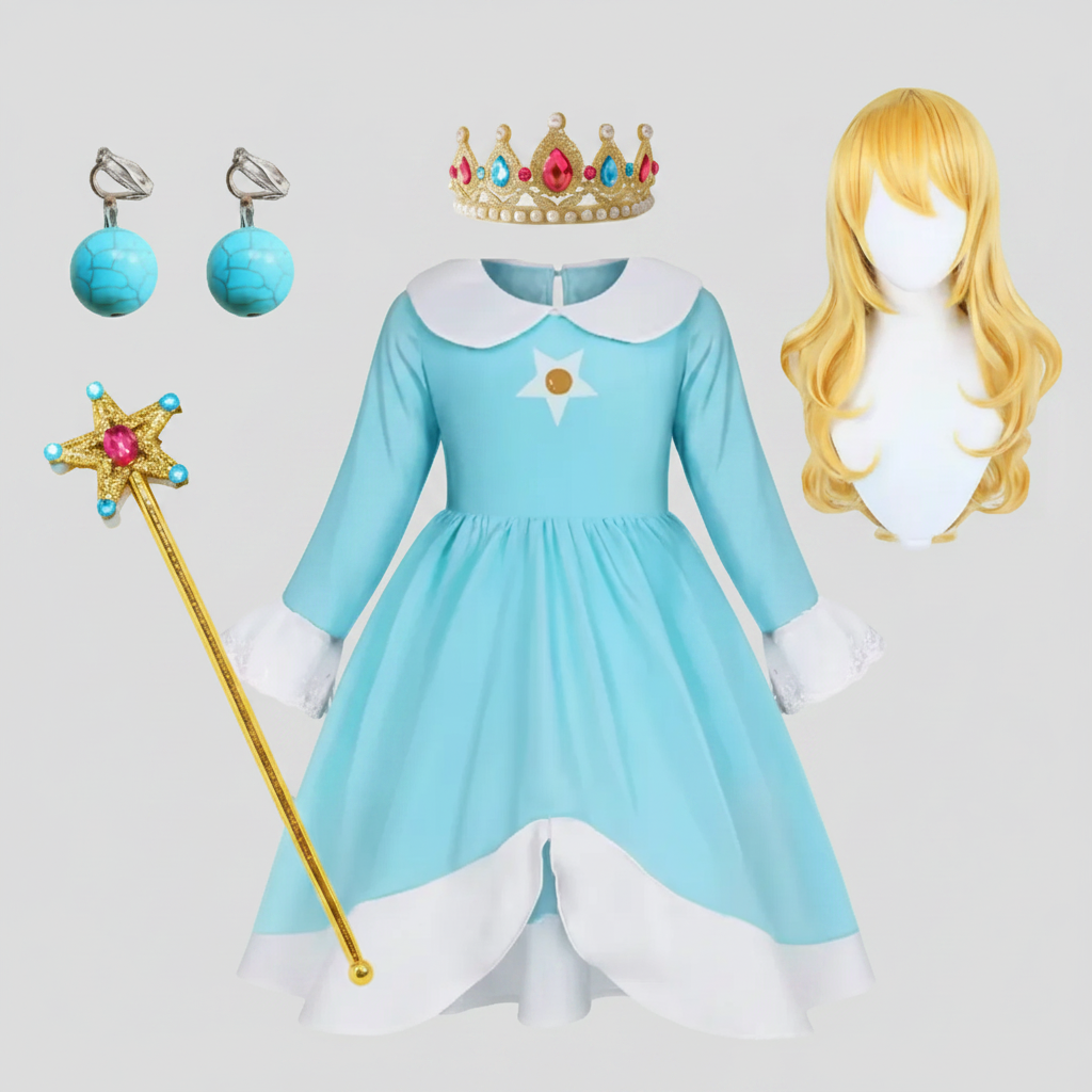 Kids' Halloween Princess Costume Dress with Long Sleeves Crown and Wand - Image 4