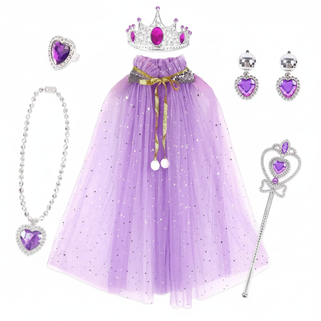 Kids' Halloween Princess Dress Up Belle with Cape Tiara Wand and Jewelry Accessories Set - Image 3