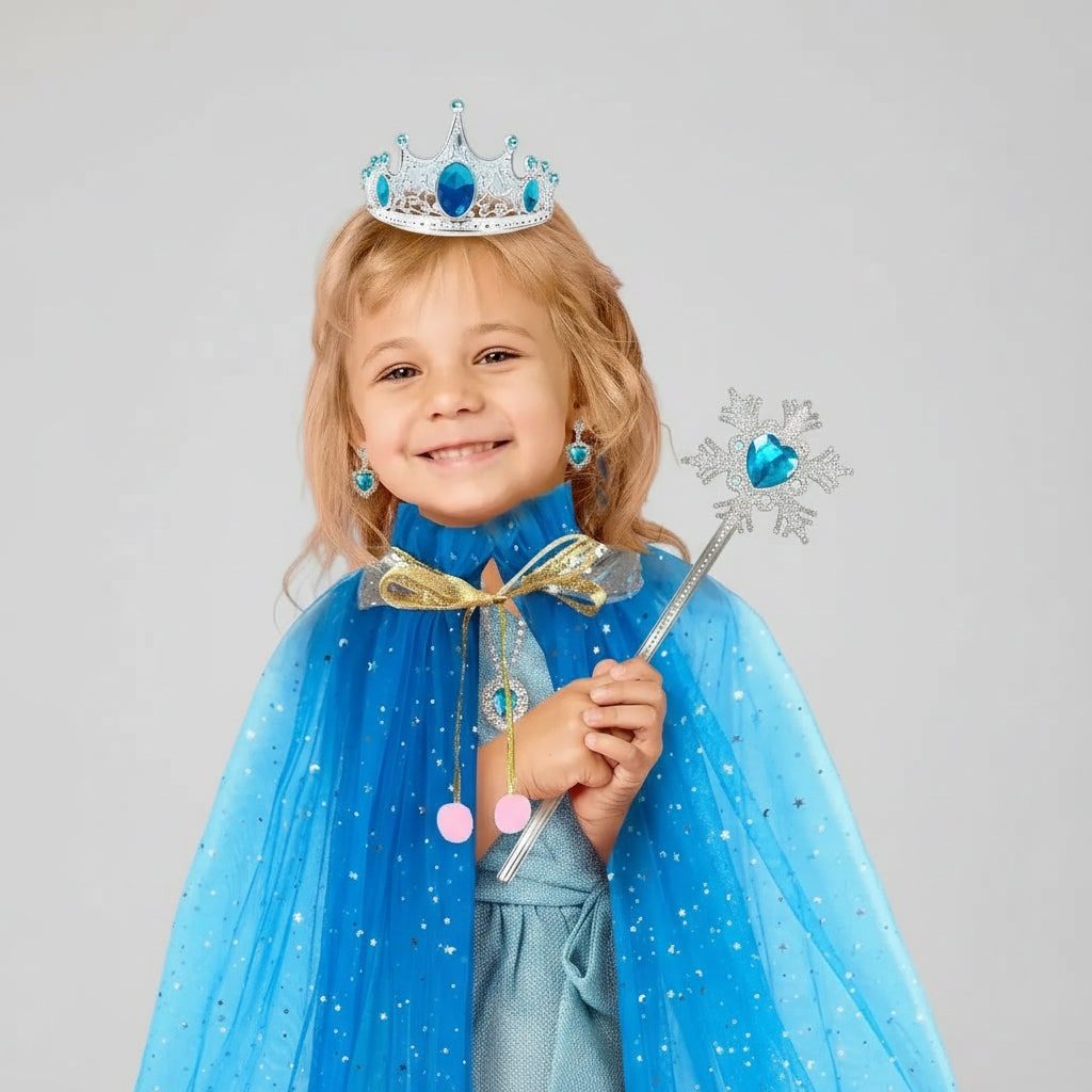 Kids' Halloween Princess Dress Up Belle with Cape Tiara Wand and Jewelry Accessories Set - Image 6