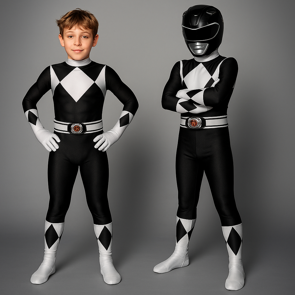 Kids' Halloween Superhero Black Catsuit Costume Jumpsuit with Mask and Gloves for Dress Up Party - Image 4