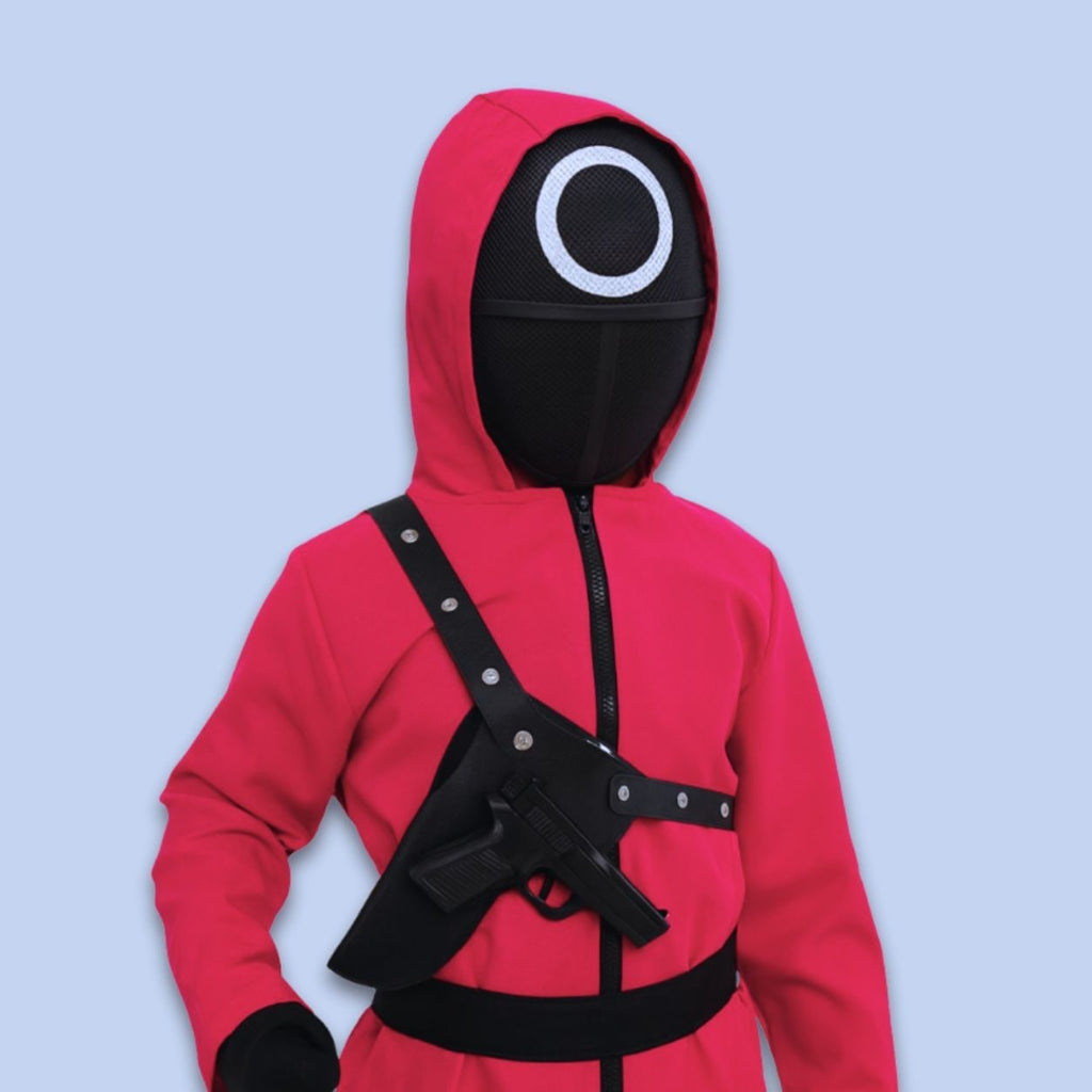 Kids' Halloween survival game Costume Jumpsuit with Hooded Design and Black Circle Mask - Image 2
