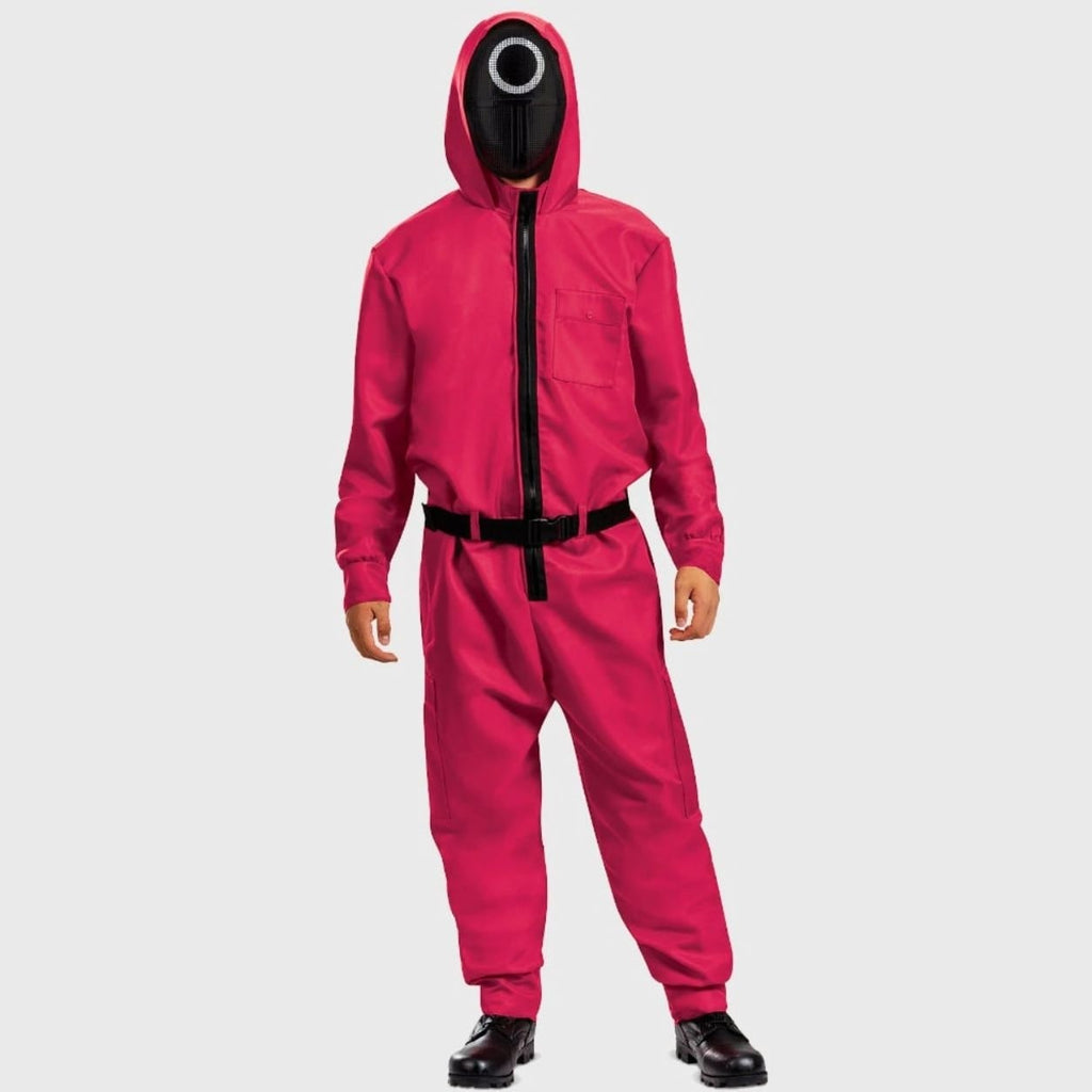 Kids' Halloween survival game Costume Jumpsuit with Hooded Design and Black Circle Mask - Image 3