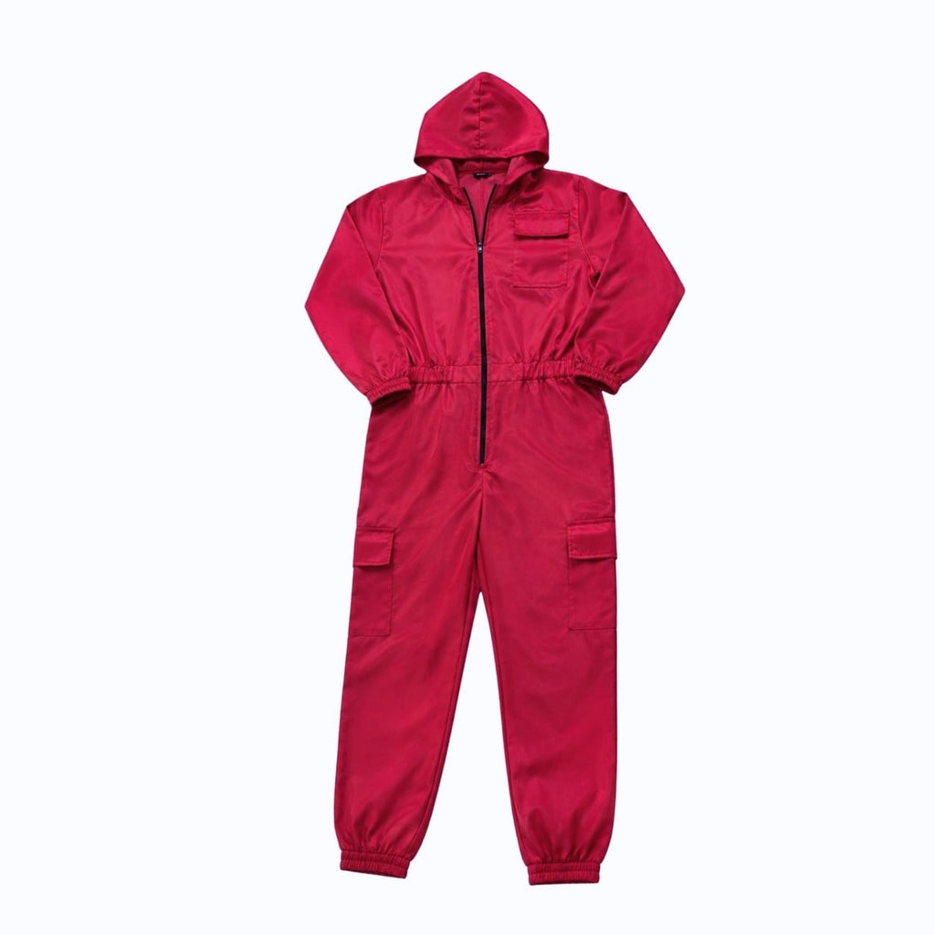Kids' Halloween survival game Costume Jumpsuit with Hooded Design and Black Circle Mask - Image 6
