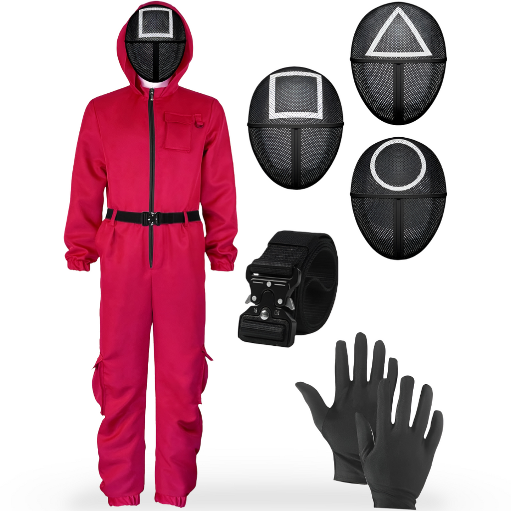 Kids' Halloween survival game Costume Red Jumpsuit with Belt and Gloves for Cosplay Party - Image 9