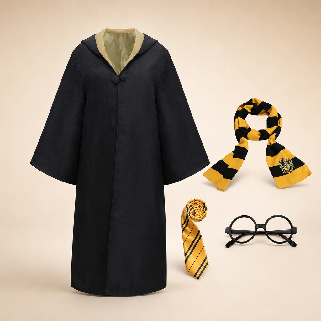 Kids' Halloween Wizard Robe Costume with Black Bell Sleeves Hood and for Cosplay Party - Image 4