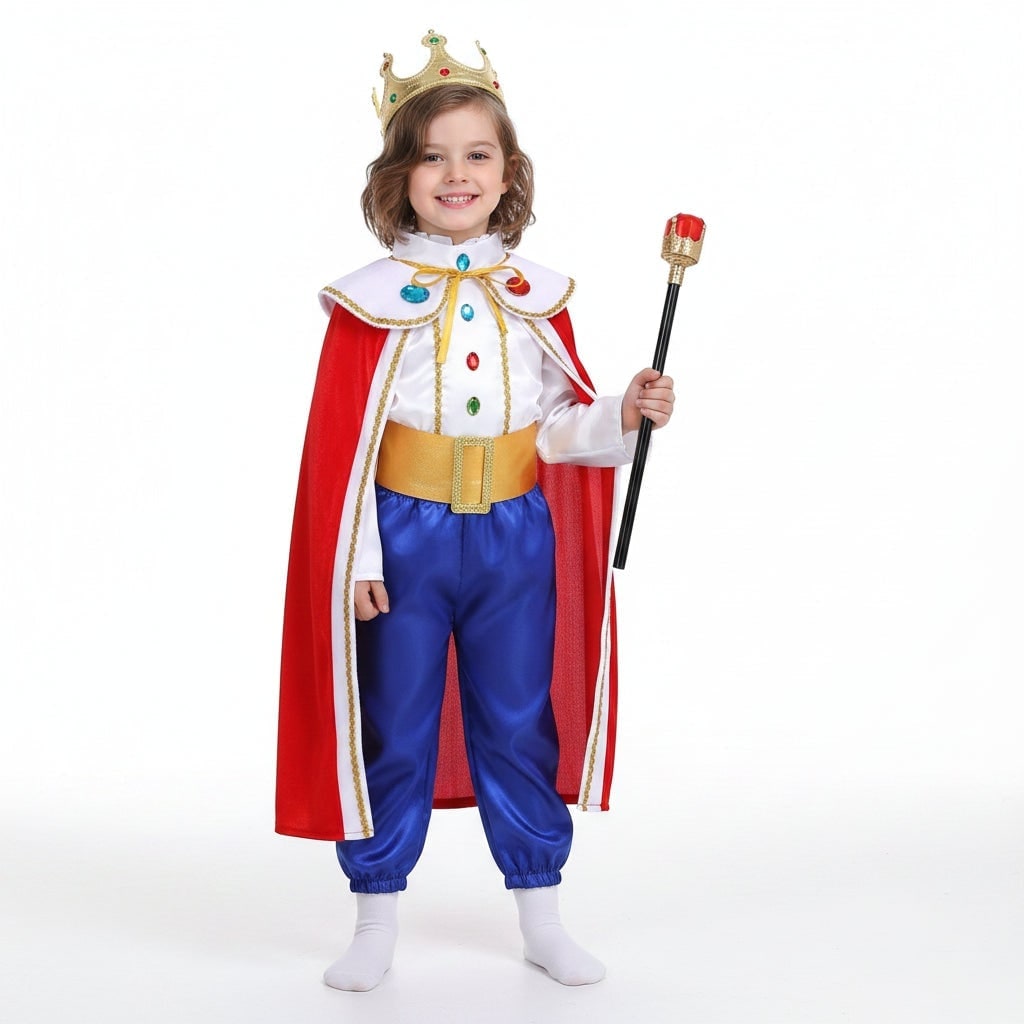 Kids' Prince Costume Set with Gold Crown, Scepter and Red Cape - Image 1