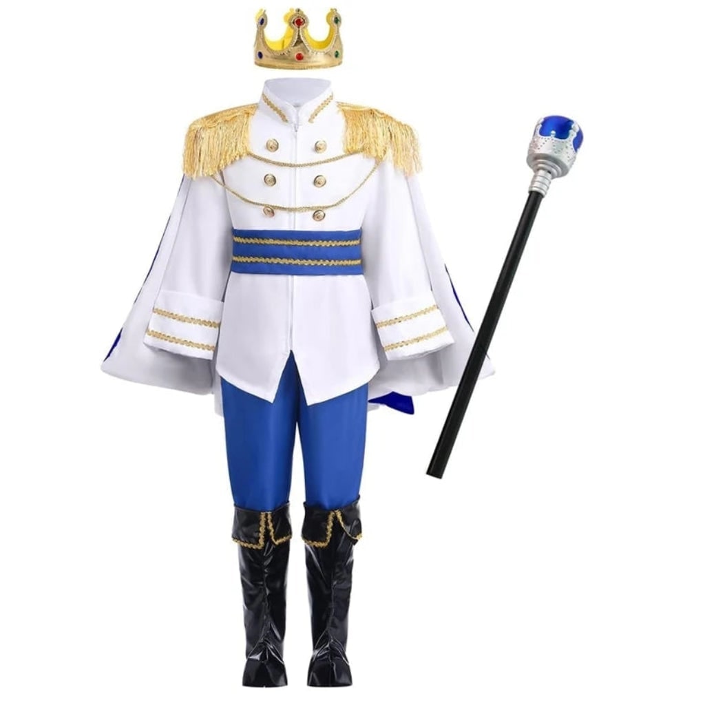 Kids' Prince Costume Set with Gold Crown, Scepter and Red Cape - Image 3