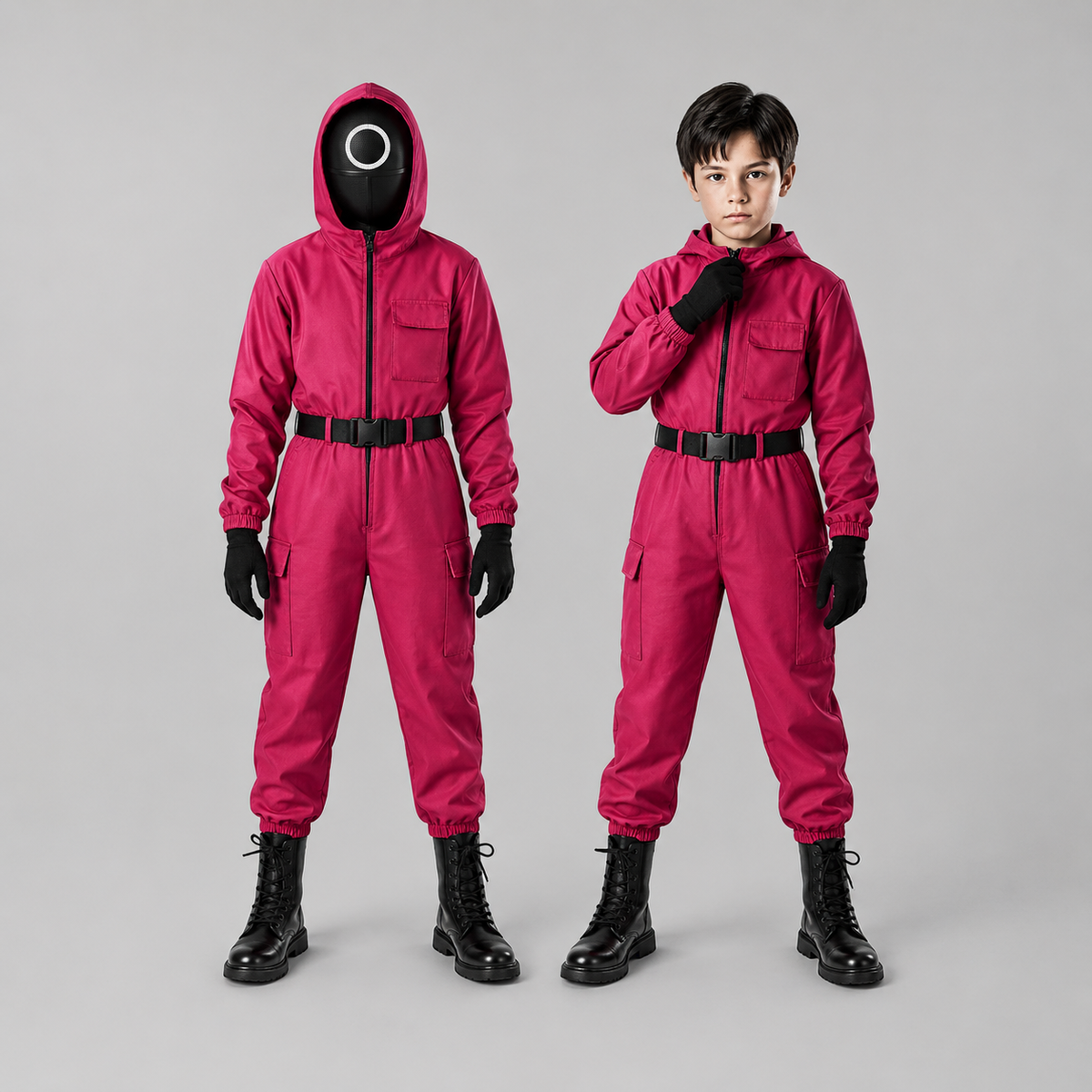 Kids' Red Hooded Jumpsuit Costume with Mask and Accessories - Image 2
