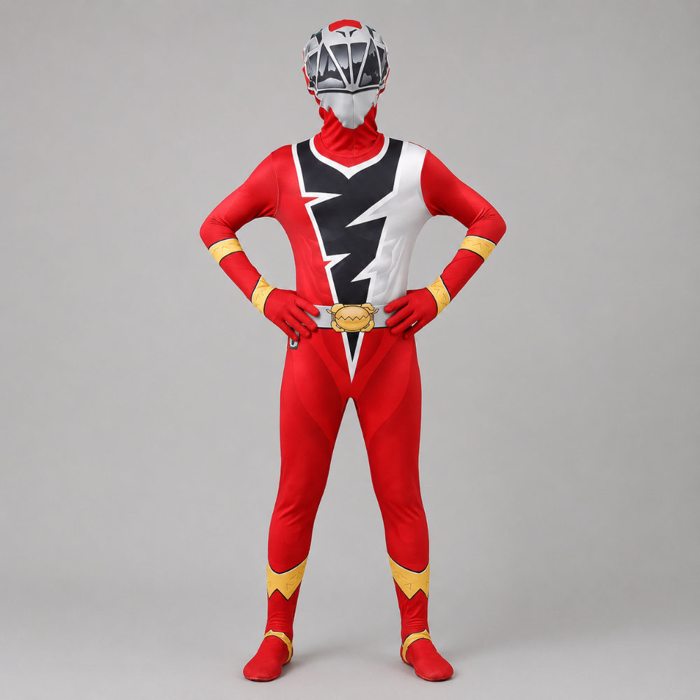 Kids' Superhero Costume Jumpsuit with Hooded Mask and Lightning Bolt Design - Image 3
