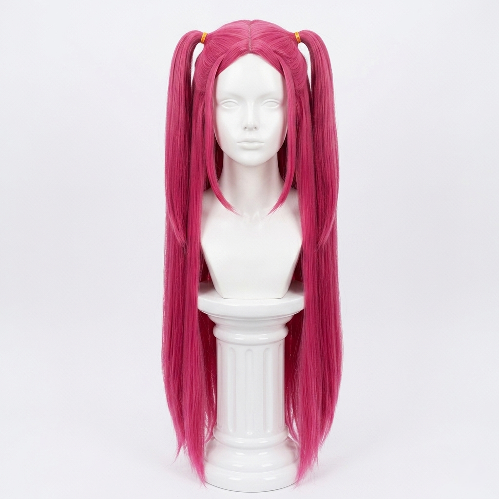 Kids' Synthetic Pink Costume Wig for Halloween Cosplay and Dress-Up - Image 4