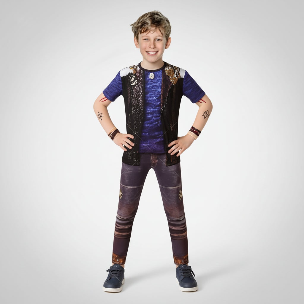 Kids' Zombie Costume with Zip-Up Vest and Tattoo Details for Halloween - Image 1