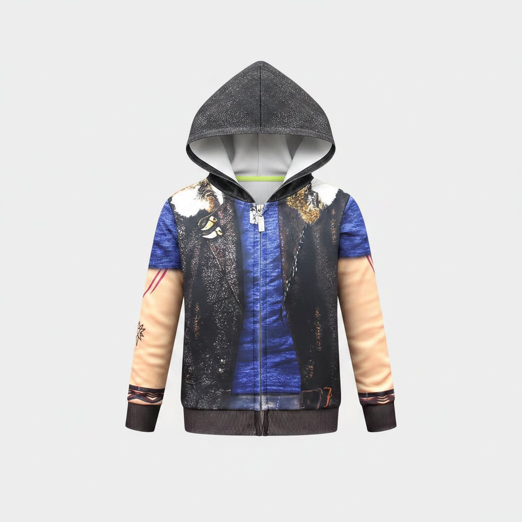 Kids' Zombie Costume with Zip-Up Vest and Tattoo Details for Halloween - Image 2