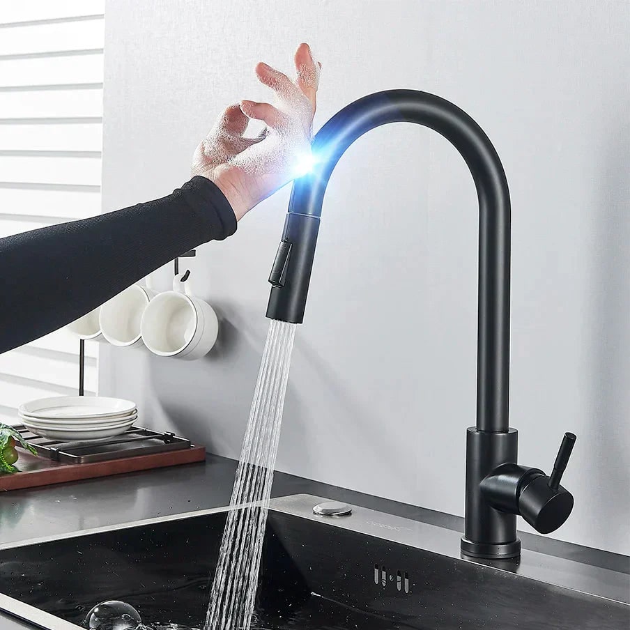 Kitchen Water Faucet with Touch Activation Pull-Down Sprayer and Single Lever Handle - Image 1