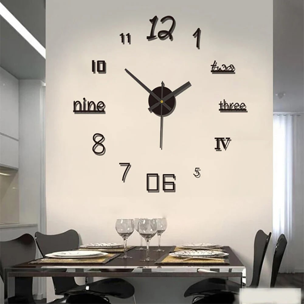 Large Wall Clock with 3D Adhesive Numbers and Minimalist Metal Hands - Image 2