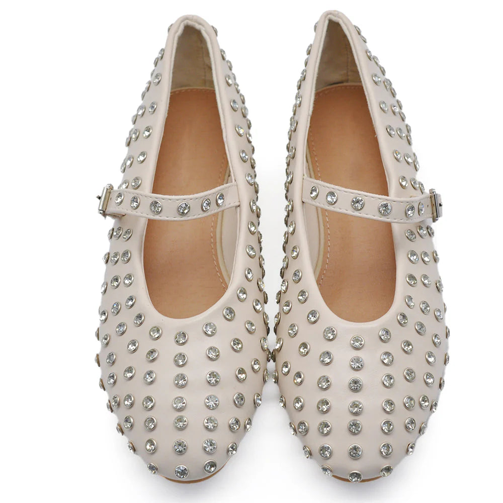 Laura | Ballerine Donna Borchie Strass Cinturino Beige